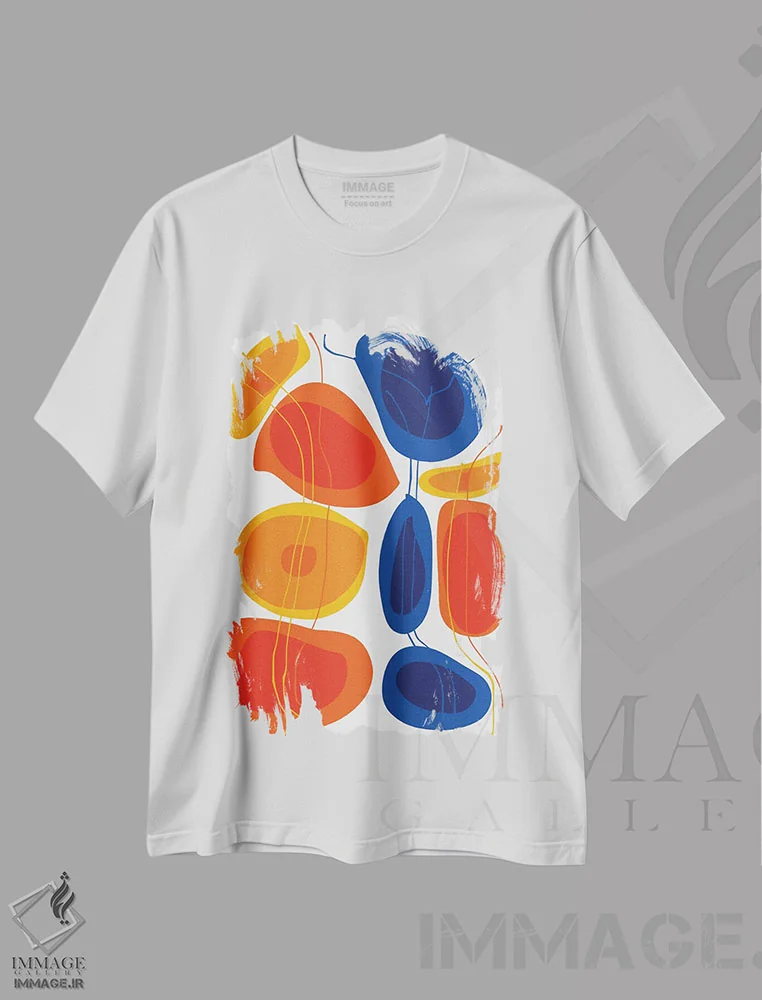 تیشرت سفید طرح دار گل های نارنجی و آبی اثر امانوئل سیگنورینو | فروشگاه ایماژ
