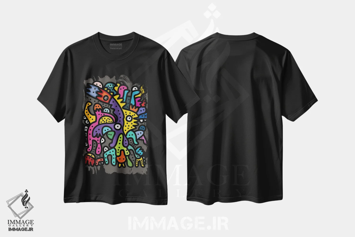 تیشرت مشکی طرح دار هیولاهای خفن در حال خوش گذرانی هستند، هنر دیجیتال اثر امانوئل سیگنورینو | immage.ir