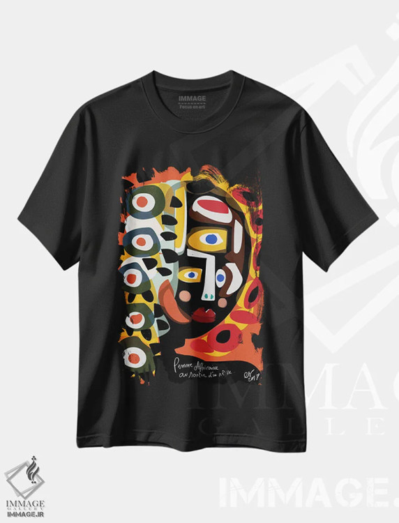 تیشرت مشکی طرح دار زن آفریقایی در حال رؤیاپردازی است، دکور آفریقایی اثر امانوئل سیگنورینو | فروشگاه ایماژ