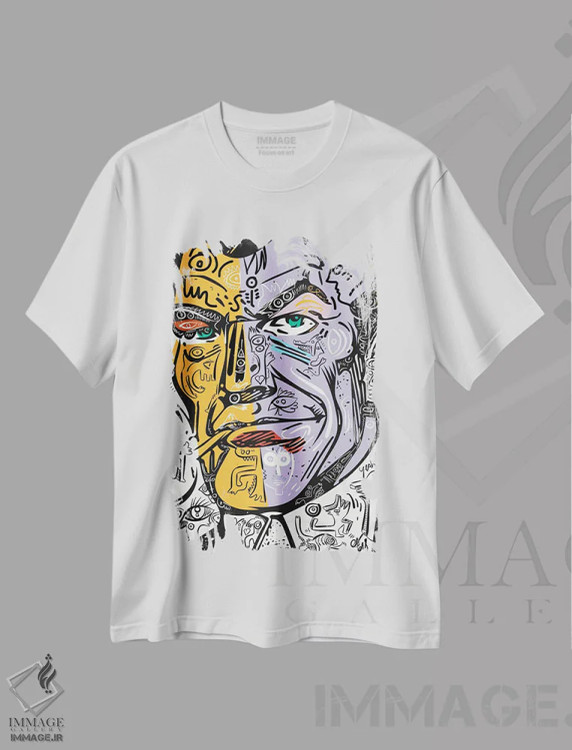 تیشرت سفید طرح دار قهرمان هنری پاپ کمیک خیابانی، هنر فاخر معاصر اثر امانوئل سیگنورینو | فروشگاه ایماژ