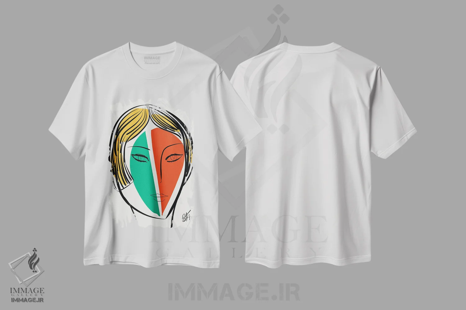 تیشرت سفید طرح دار دختر سبز و نارنجی، تزئینی اثر امانوئل سیگنورینو | immage.ir