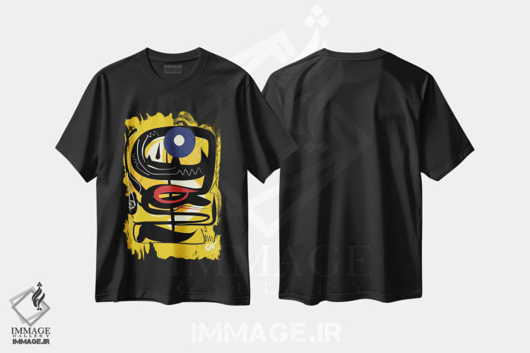 تیشرت مشکی طرح دار چشم آبی آفریقایی زرد، آبستره اثر امانوئل سیگنورینو | immage.ir