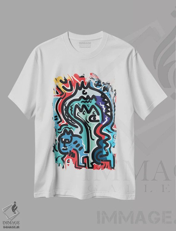 تیشرت سفید طرح دار انرژی قرمز زندگی، هنر دیجیتال اثر امانوئل سیگنورینو | فروشگاه ایماژ