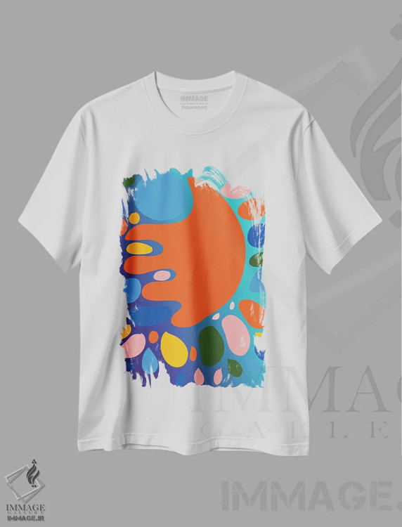 تیشرت سفید طرح دار شکل گرادیانی آبی و نارنجی عشق اثر امانوئل سیگنورینو | فروشگاه ایماژ