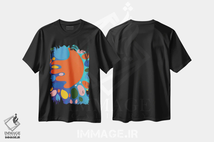 تیشرت مشکی طرح دار شکل گرادیانی آبی و نارنجی عشق اثر امانوئل سیگنورینو | immage.ir