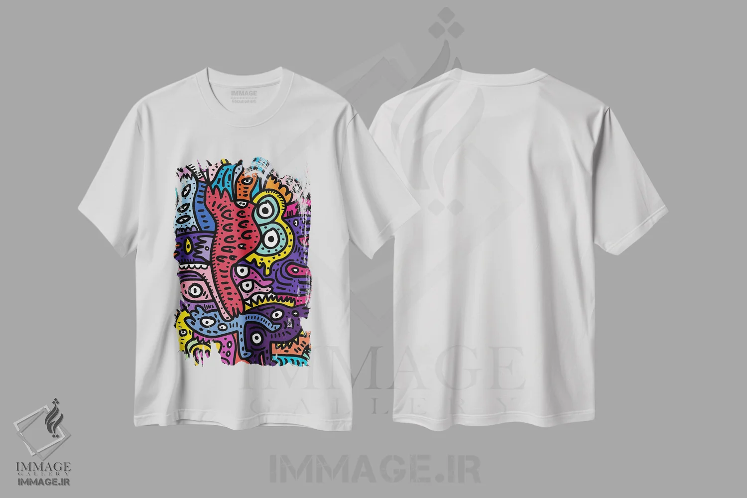 تیشرت سفید طرح دار هیولاهای تابستانی گرافیتی، هنر دیجیتال اثر امانوئل سیگنورینو | فروشگاه ایماژ