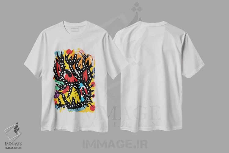 تیشرت سفید طرح دار نارنجی آنگاه شب در جنگل سیاه اثر امانوئل سیگنورینو | immage.ir