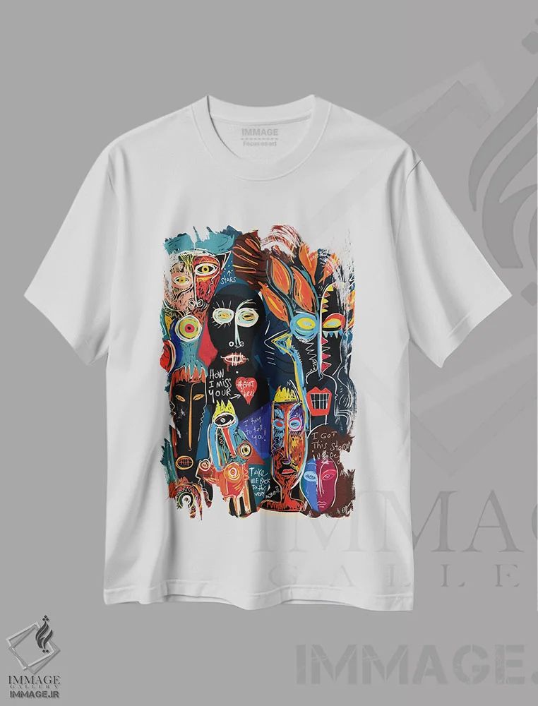 تیشرت سفید طرح دار چقدر دلم برای قلب آرامت تنگ شده، دکور آفریقایی اثر امانوئل سیگنورینو | immage.ir