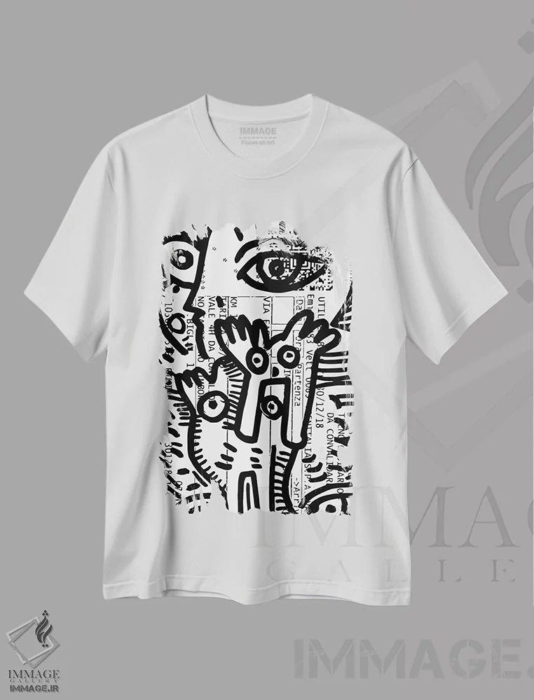 تیشرت سفید طرح دار چشم های گرافیتی روی بلیت قطار، هنر دیجیتال اثر امانوئل سیگنورینو | immage.ir