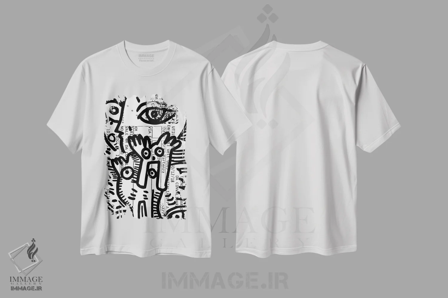 تیشرت سفید طرح دار چشم های گرافیتی روی بلیت قطار، هنر دیجیتال اثر امانوئل سیگنورینو | immage.ir
