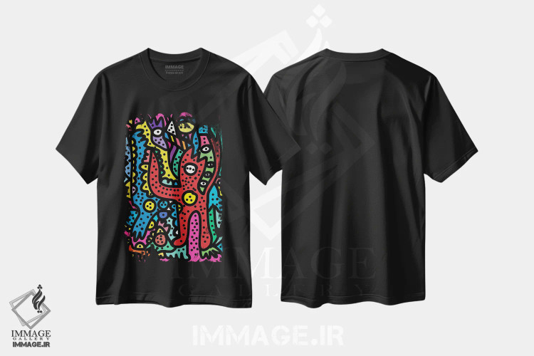 تیشرت مشکی طرح دار مهمانی صورتی، هنر دیجیتال اثر امانوئل سیگنورینو | فروشگاه ایماژ