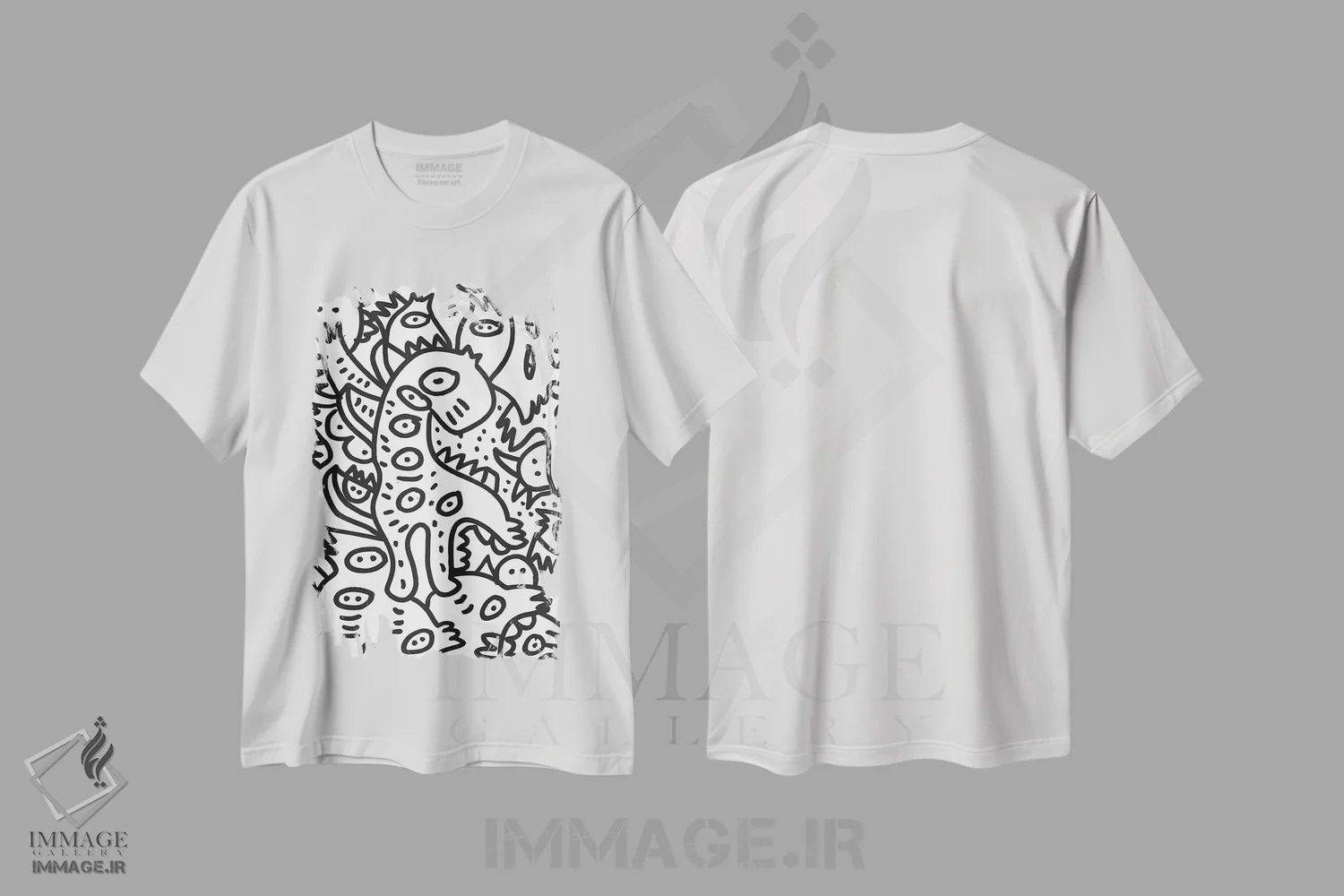 تیشرت سفید طرح دار دایناسور گرافیتی خفن، هنر دیجیتال اثر امانوئل سیگنورینو | فروشگاه ایماژ