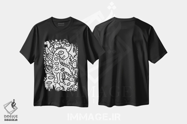 تیشرت مشکی طرح دار دایناسور گرافیتی خفن، هنر دیجیتال اثر امانوئل سیگنورینو | immage.ir
