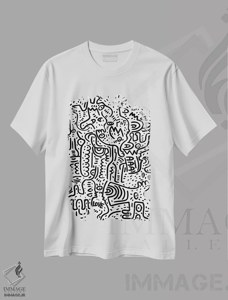 تیشرت سفید طرح دار جیغ، هنر دیجیتال سیاه و سفید اثر امانوئل سیگنورینو | فروشگاه ایماژ