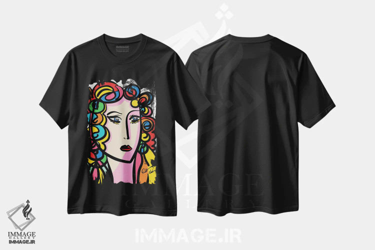 تیشرت مشکی طرح دار پرترهٔ دختر رنگین کمان، هنر دیجیتال اثر امانوئل سیگنورینو | immage.ir