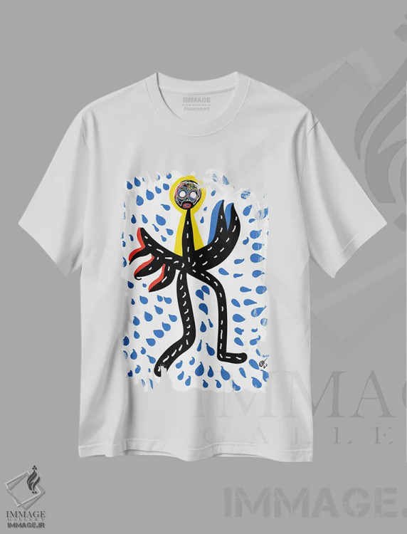 تیشرت سفید طرح دار رقص باران، دکور آفریقایی اثر امانوئل سیگنورینو | immage.ir