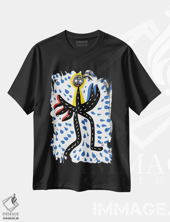 تیشرت مشکی طرح دار رقص باران، دکور آفریقایی اثر امانوئل سیگنورینو | فروشگاه ایماژ
