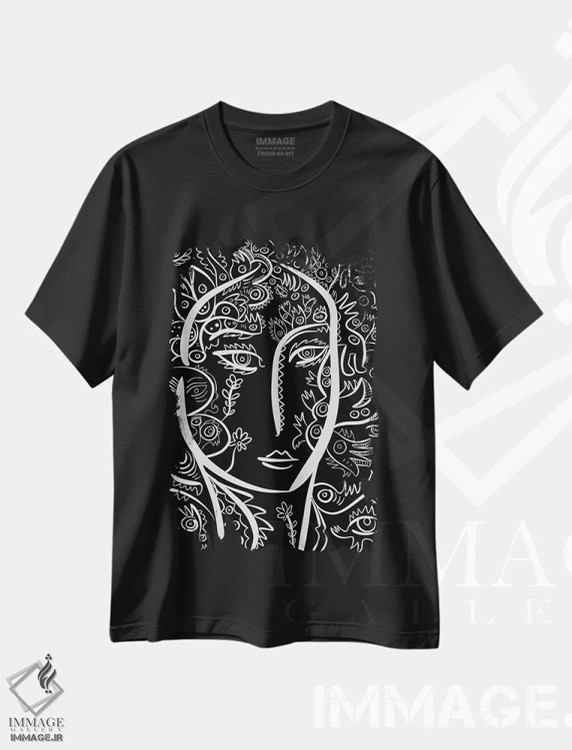 تیشرت مشکی طرح دار پرترهٔ زن گل دار همراه با گرافیتی، هنر دیجیتال اثر امانوئل سیگنورینو | immage.ir