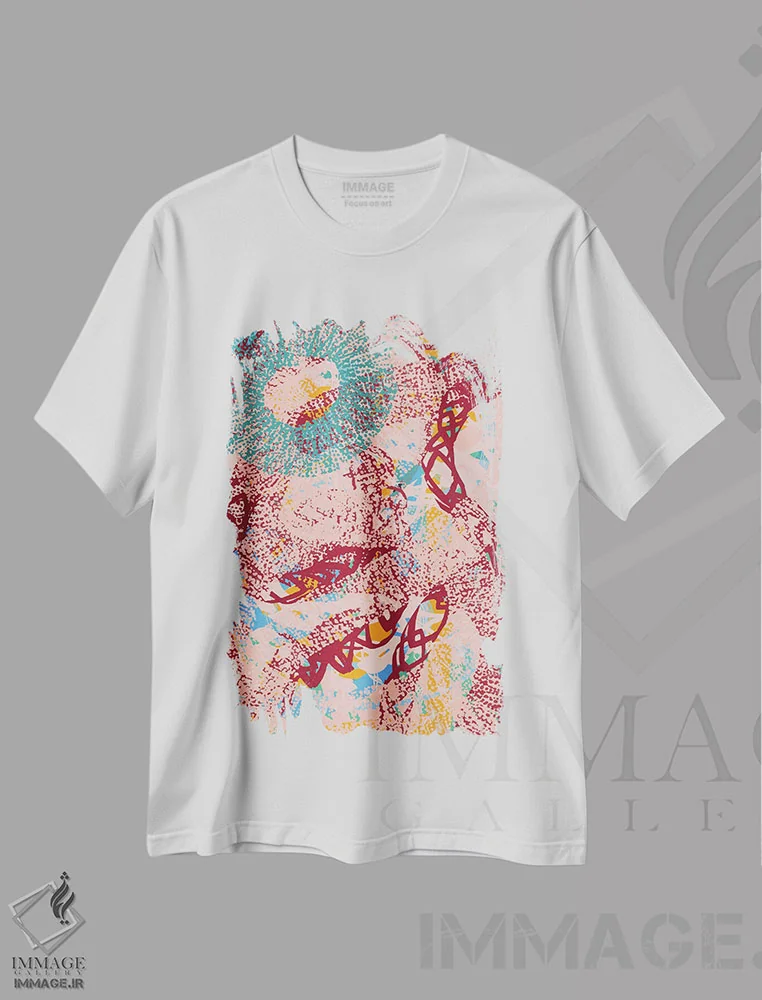 تیشرت سفید طرح دار هنر اسرارآمیز آفریقایی با نقوش مرجانی طبیعی، آبستره اثر امانوئل سیگنورینو | immage.ir