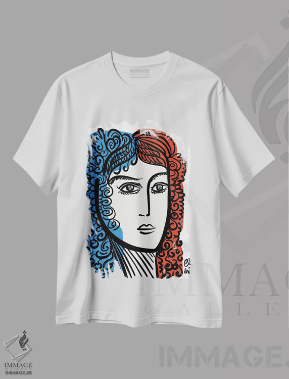 تیشرت سفید طرح دار پرترهٔ مینیمال فرانسوی، تزئینی اثر امانوئل سیگنورینو | فروشگاه ایماژ