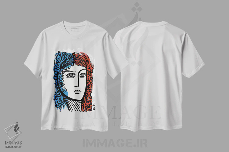 تیشرت سفید طرح دار پرترهٔ مینیمال فرانسوی، تزئینی اثر امانوئل سیگنورینو | فروشگاه ایماژ