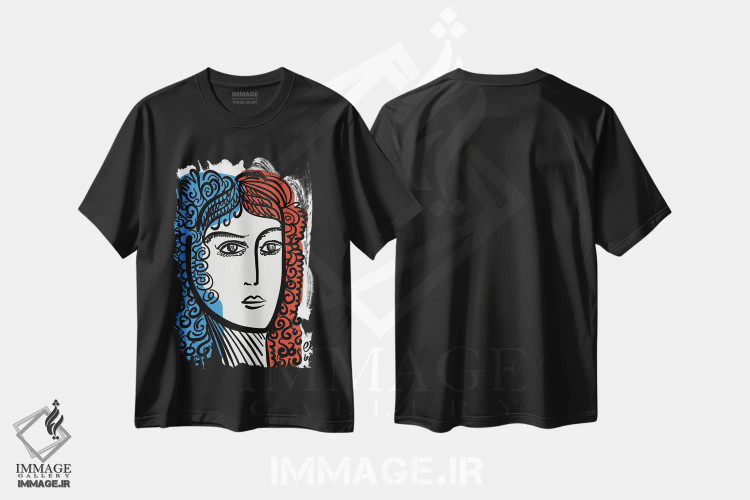 تیشرت مشکی طرح دار پرترهٔ مینیمال فرانسوی، تزئینی اثر امانوئل سیگنورینو | immage.ir