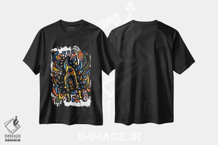 تیشرت مشکی طرح دار هنر گرافیتی اسرارآمیز پیشاکلمبیایی اثر امانوئل سیگنورینو | immage.ir