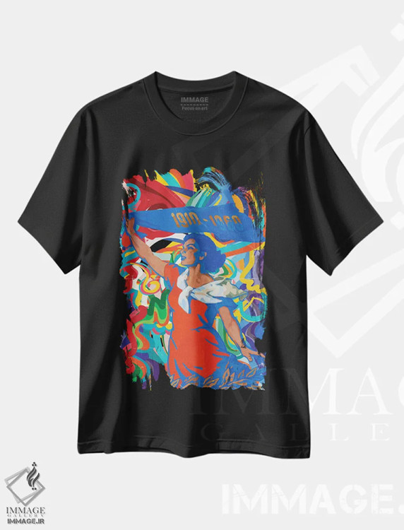 تیشرت مشکی طرح دار پاپ آرت وینتیج زن آبی، هنر فاخر معاصر اثر امانوئل سیگنورینو | immage.ir