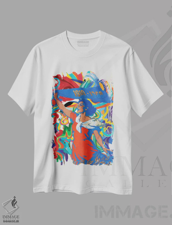 تیشرت سفید طرح دار پاپ آرت وینتیج زن آبی، هنر فاخر معاصر اثر امانوئل سیگنورینو | فروشگاه ایماژ