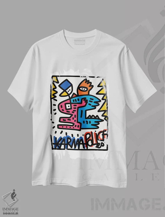 تیشرت سفید طرح دار گرافیتی پلیس کارما اثر امانوئل سیگنورینو | immage.ir