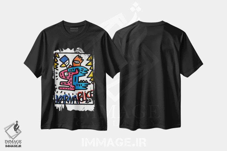 تیشرت مشکی طرح دار گرافیتی پلیس کارما اثر امانوئل سیگنورینو | فروشگاه ایماژ