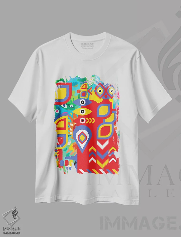 تیشرت سفید طرح دار روح مایا در جنگل، آبستره اثر امانوئل سیگنورینو | immage.ir