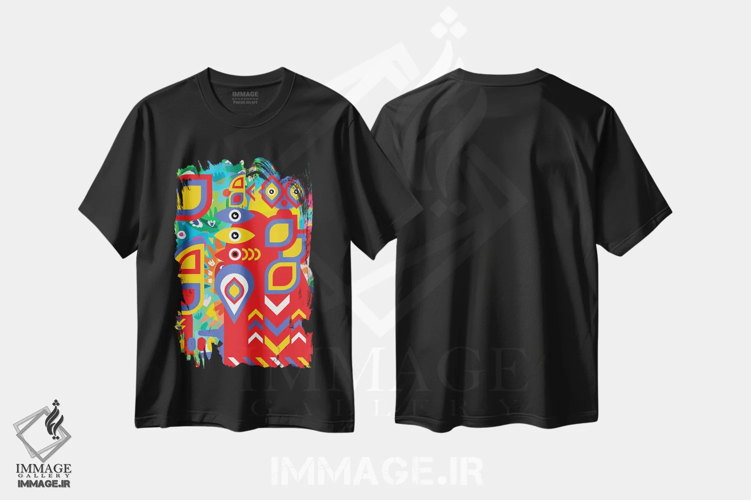 تیشرت مشکی طرح دار روح مایا در جنگل، آبستره اثر امانوئل سیگنورینو | فروشگاه ایماژ