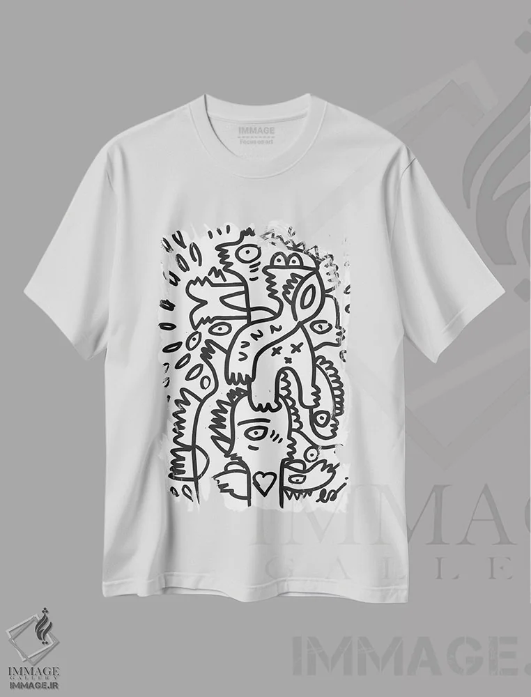 تیشرت سفید طرح دار موجودات عشق تابستانی در گرافیتی دودل اثر امانوئل سیگنورینو | immage.ir