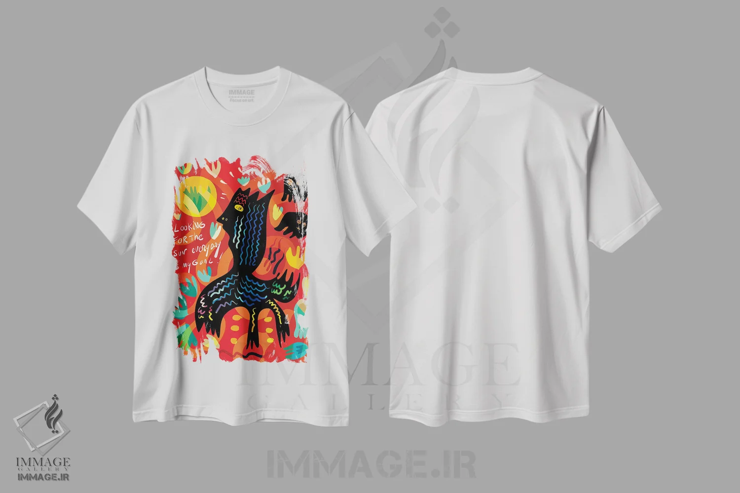 تیشرت سفید طرح دار در جستجوی خورشید، آبستره اثر امانوئل سیگنورینو | فروشگاه ایماژ