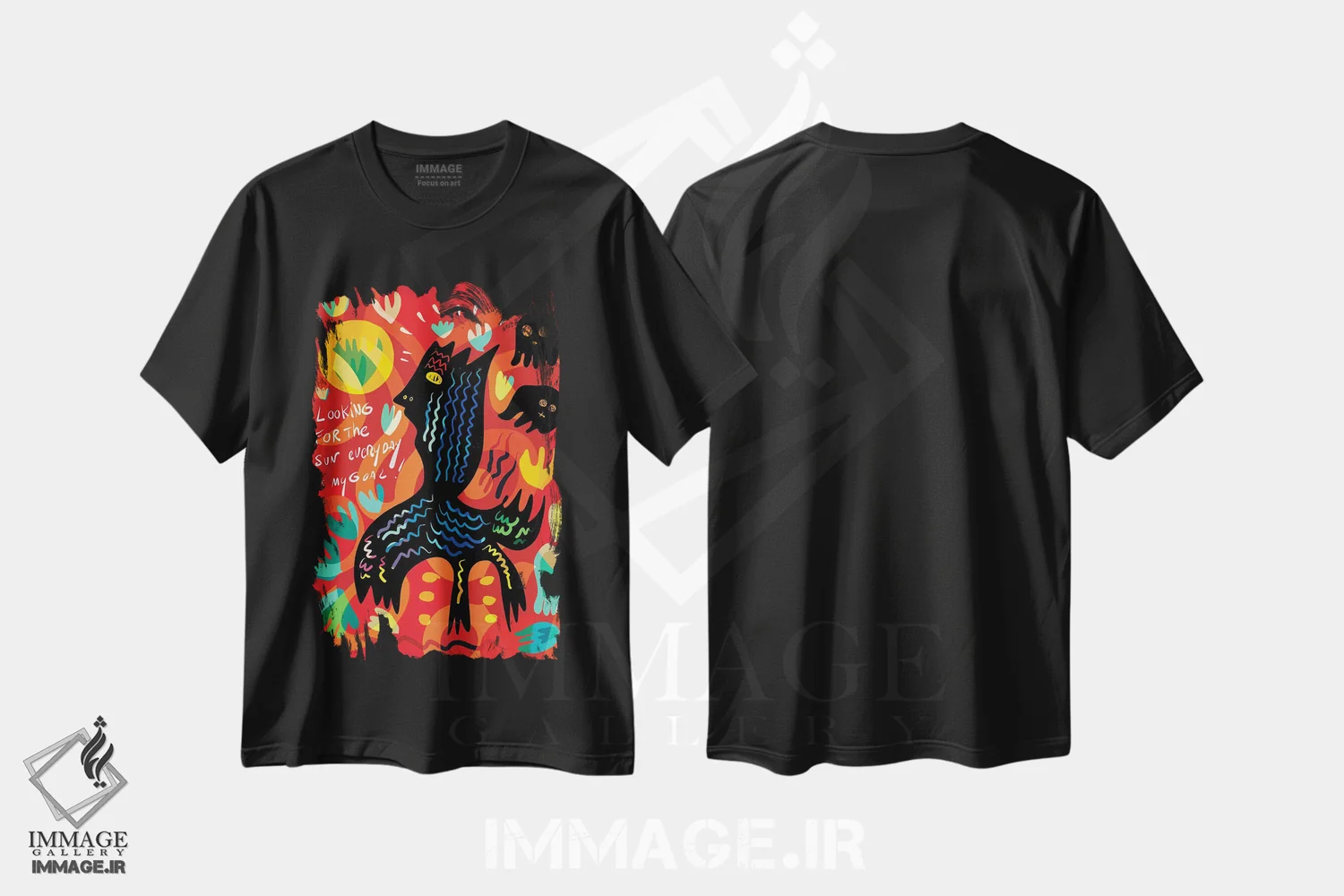 تیشرت مشکی طرح دار در جستجوی خورشید، آبستره اثر امانوئل سیگنورینو | immage.ir