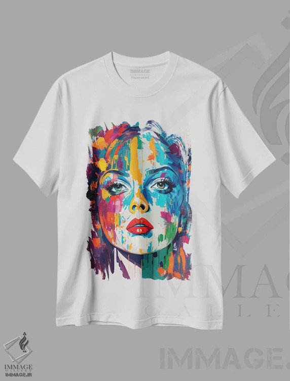تیشرت سفید طرح دار پرترهٔ رنگارنگ و شیک پاپ آرت، هنر فاخر معاصر اثر امانوئل سیگنورینو | immage.ir