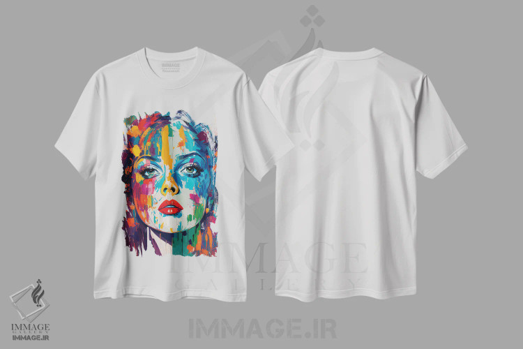 تیشرت سفید طرح دار پرترهٔ رنگارنگ و شیک پاپ آرت، هنر فاخر معاصر اثر امانوئل سیگنورینو | immage.ir