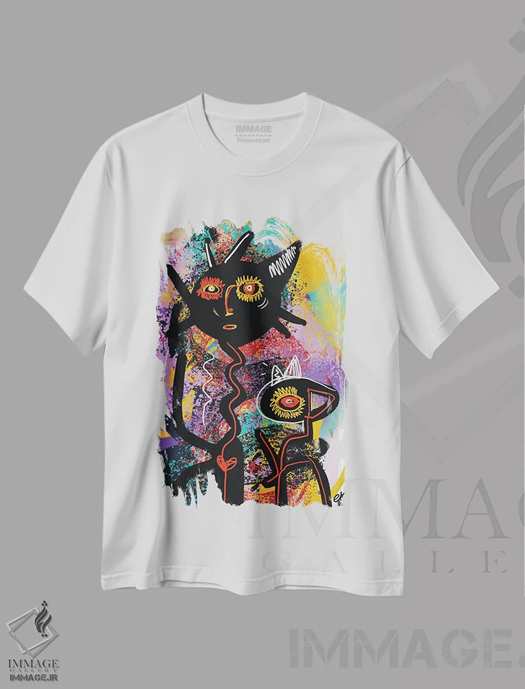 تیشرت سفید طرح دار ارواح آفریقایی، دکور آفریقایی اثر امانوئل سیگنورینو | فروشگاه ایماژ