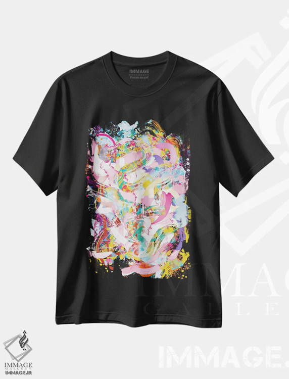 تیشرت مشکی طرح دار کیهان انتزاعی ذن، هنر فاخر معاصر اثر امانوئل سیگنورینو | فروشگاه ایماژ