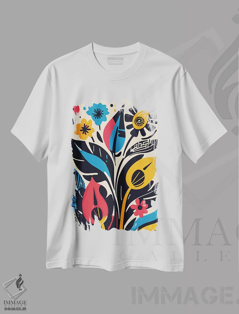 تیشرت سفید طرح دار گل های انتزاعی بُرش خورده، آبستره اثر امانوئل سیگنورینو | immage.ir