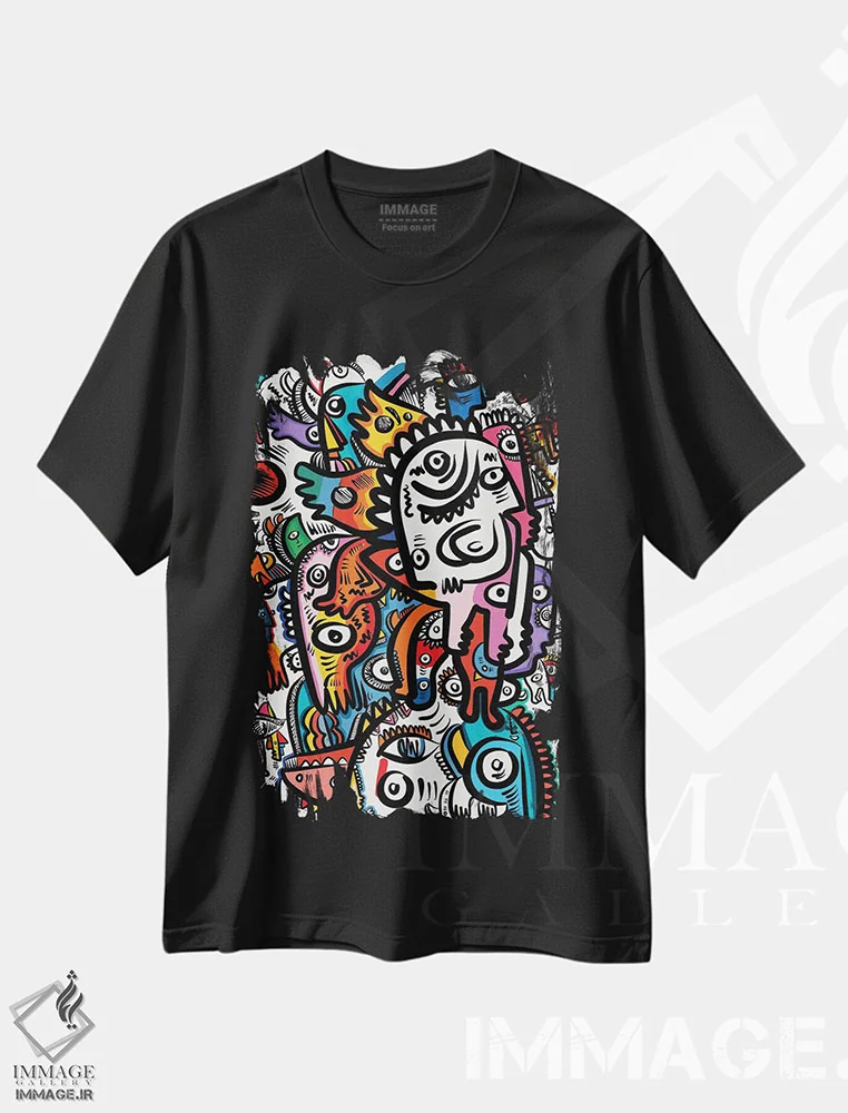 تیشرت مشکی طرح دار موجودات ناتمام گرافیتی در بهشت، دکور معاصر اثر امانوئل سیگنورینو | immage.ir