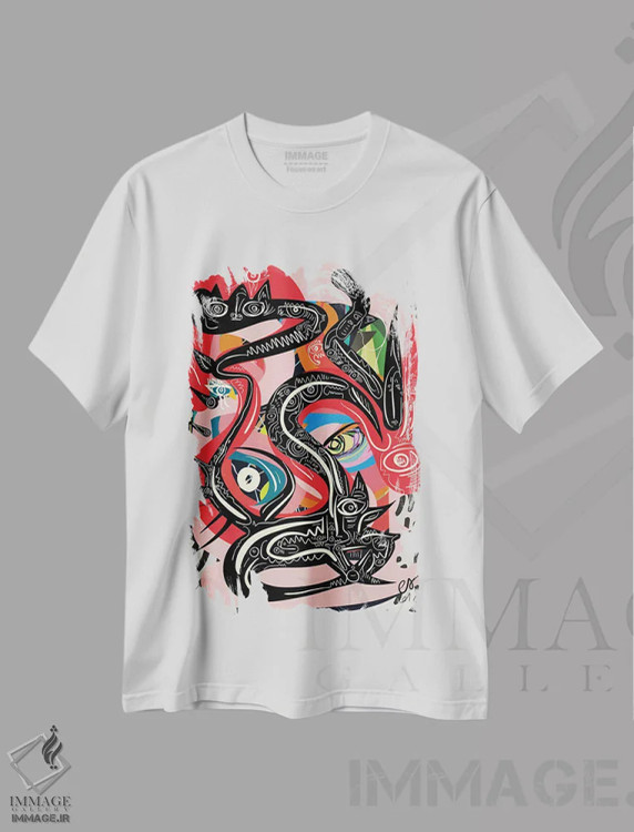 تیشرت سفید طرح دار روح مار سیاه زنده است اثر امانوئل سیگنورینو | فروشگاه ایماژ