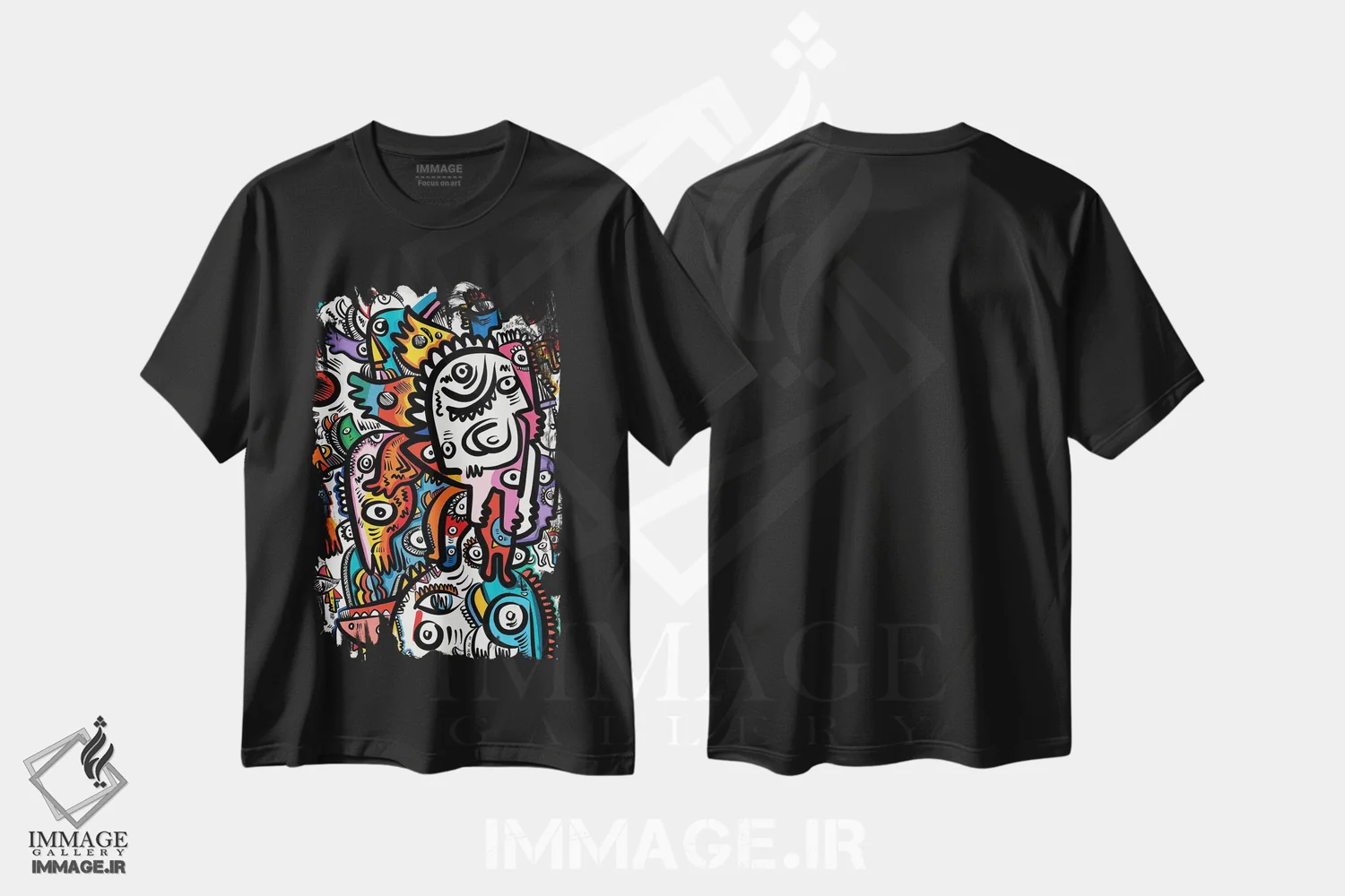 تیشرت مشکی طرح دار موجودات ناتمام گرافیتی در بهشت، دکور معاصر اثر امانوئل سیگنورینو | immage.ir