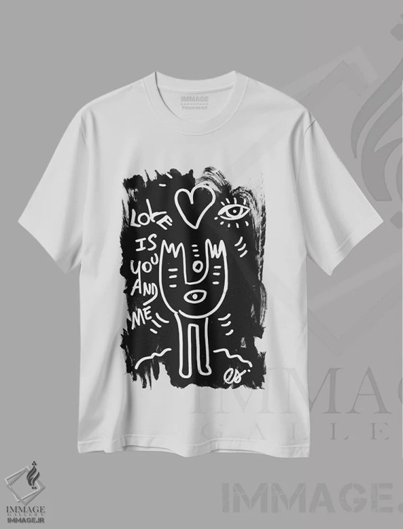 تیشرت سفید طرح دار عشق یعنی من و تو، هنر تزئینی سیاه و سفید اثر امانوئل سیگنورینو | immage.ir