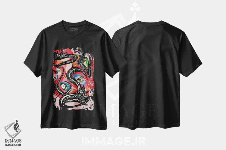 تیشرت مشکی طرح دار روح مار سیاه زنده است اثر امانوئل سیگنورینو | immage.ir