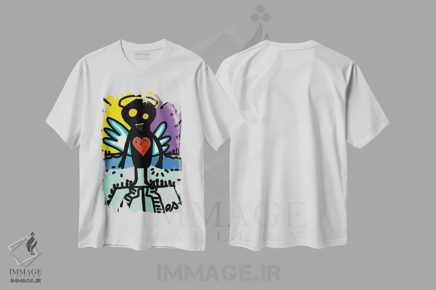 تیشرت سفید طرح دار فرشتهٔ سیاه عشق، هنر آمریکایی آفریقایی تبار اثر امانوئل سیگنورینو | فروشگاه ایماژ