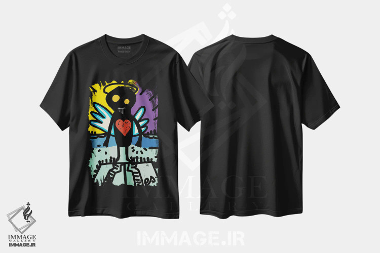 تیشرت مشکی طرح دار فرشتهٔ سیاه عشق، هنر آمریکایی آفریقایی تبار اثر امانوئل سیگنورینو | immage.ir