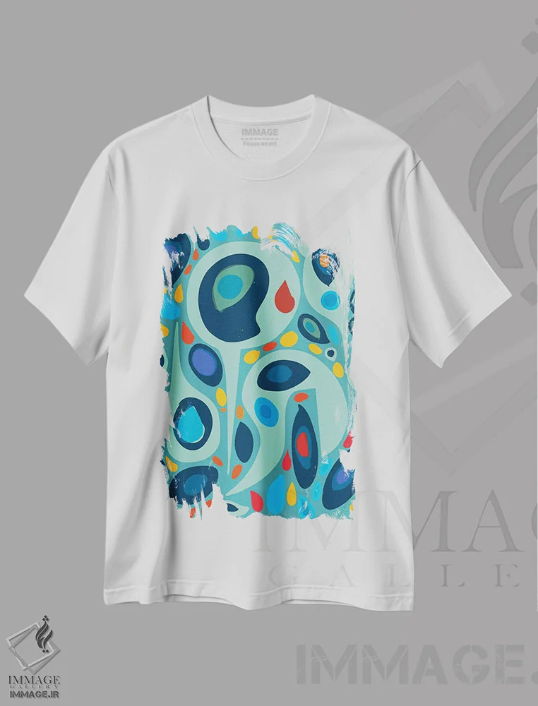 تیشرت سفید طرح دار اشکال آبی عشق اثر امانوئل سیگنورینو | immage.ir