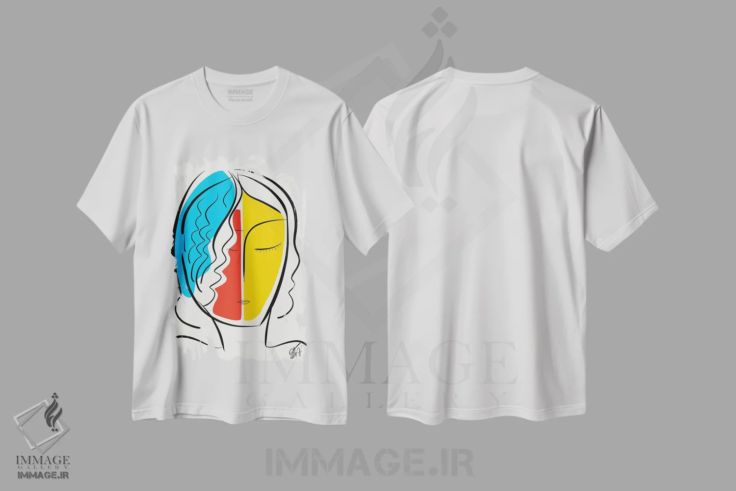 تیشرت سفید طرح دار پرترهٔ مینیمال و گرافیکی فرانسوی، تزئینی اثر امانوئل سیگنورینو | فروشگاه ایماژ